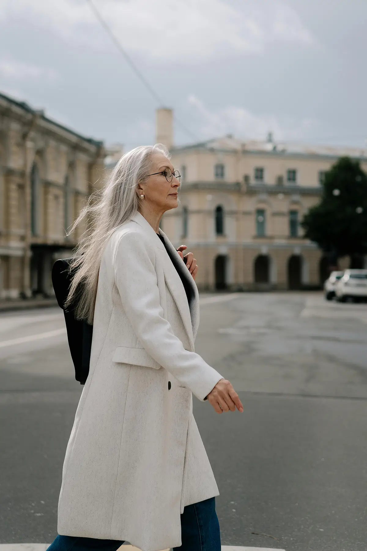 photo of older woman walking - article on preventing and treating wrinkles