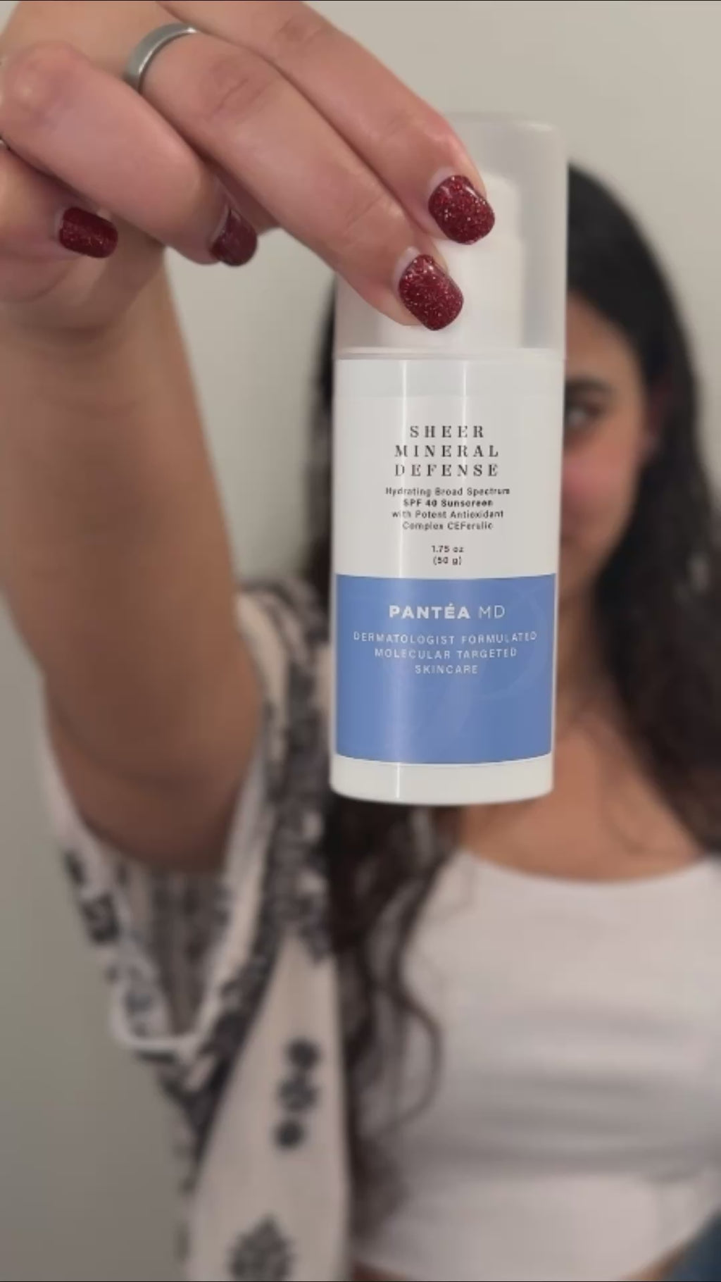 Video showing use of Sheer Mineral Defense dermatologist approved skincare with no white cast